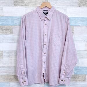 Nordstrom Linen Trim Fit Shirt Pink Gray Plaid Check Button Down Mens Large
